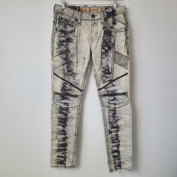 NEW Rock Revival Kesler Biker Distressed Denim Jeans Size 32x34 Gray - Picture 2 of 5